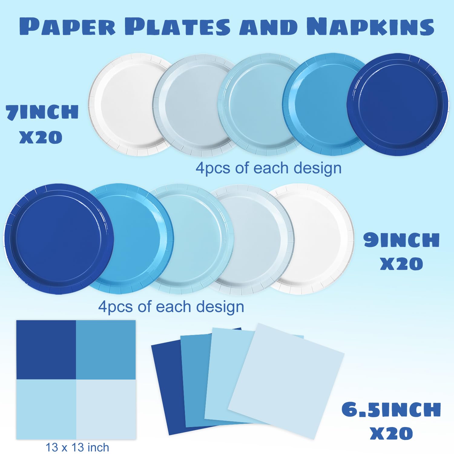 60 PCS Blue Paper Plates, Light Blue Plates and Napkins Party Supplies for Wedding Baby Shower Bridal Party Supplies Tableware Decor