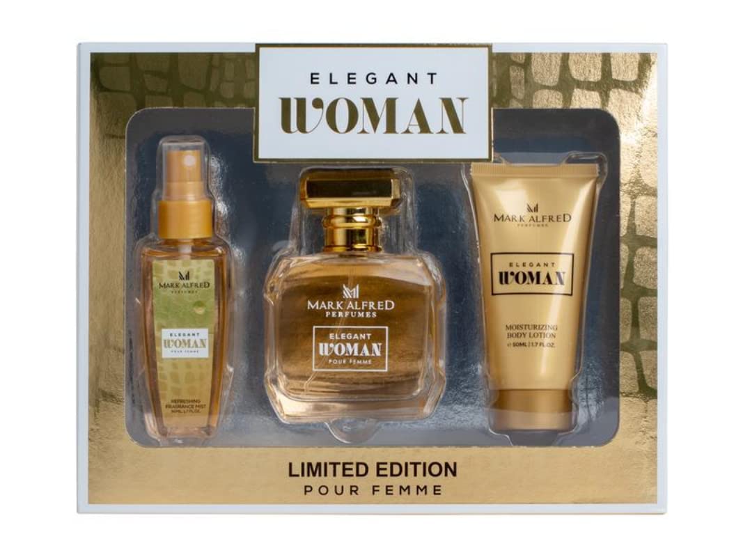 Mark Alfred Elegant Woman Limited Edition Perfume Gift Set for Women Eau De Parfum 100ml + Body Lotion 50ml + Body Mist 50ml