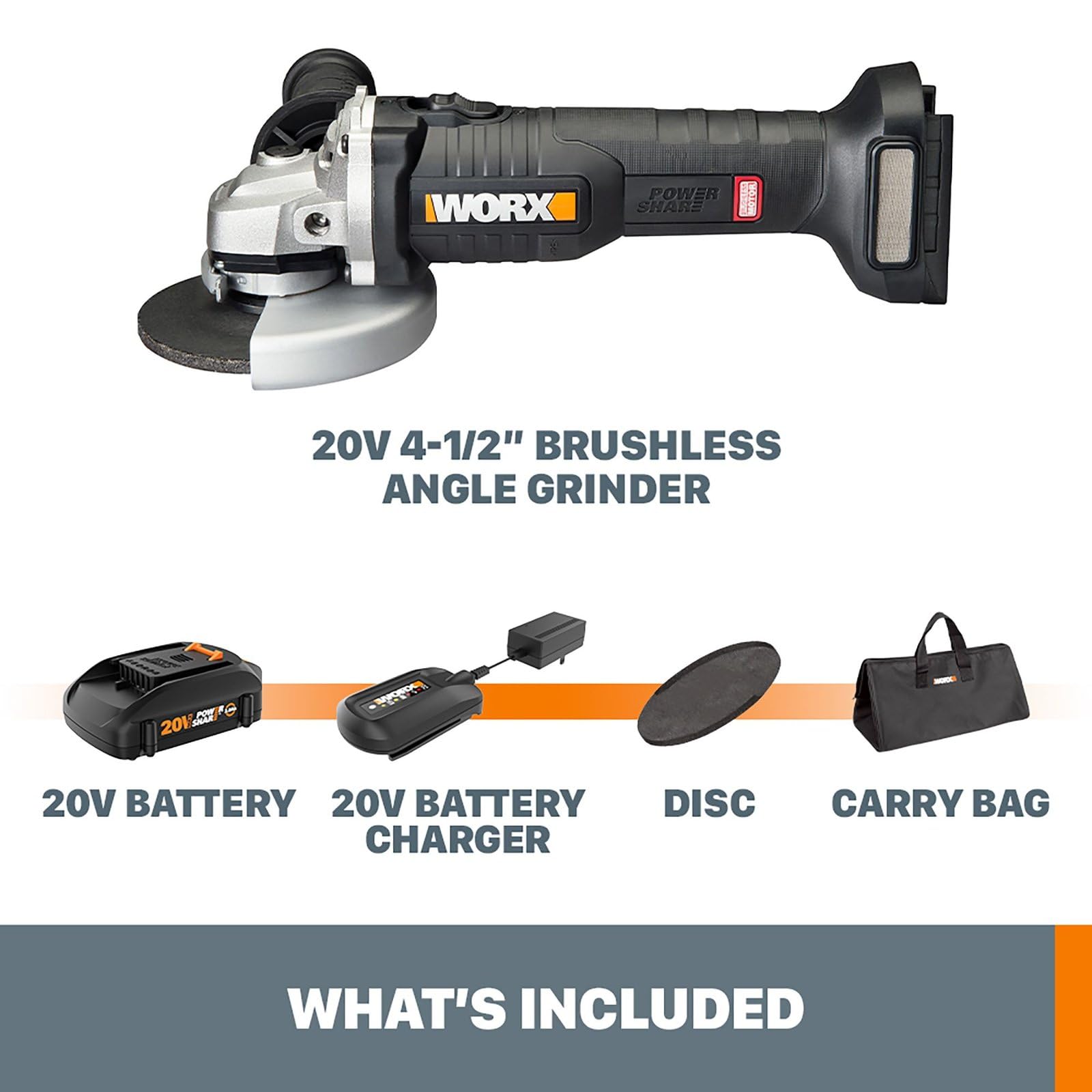 Worx 20V Angle Grinder - Cordless Power -3
