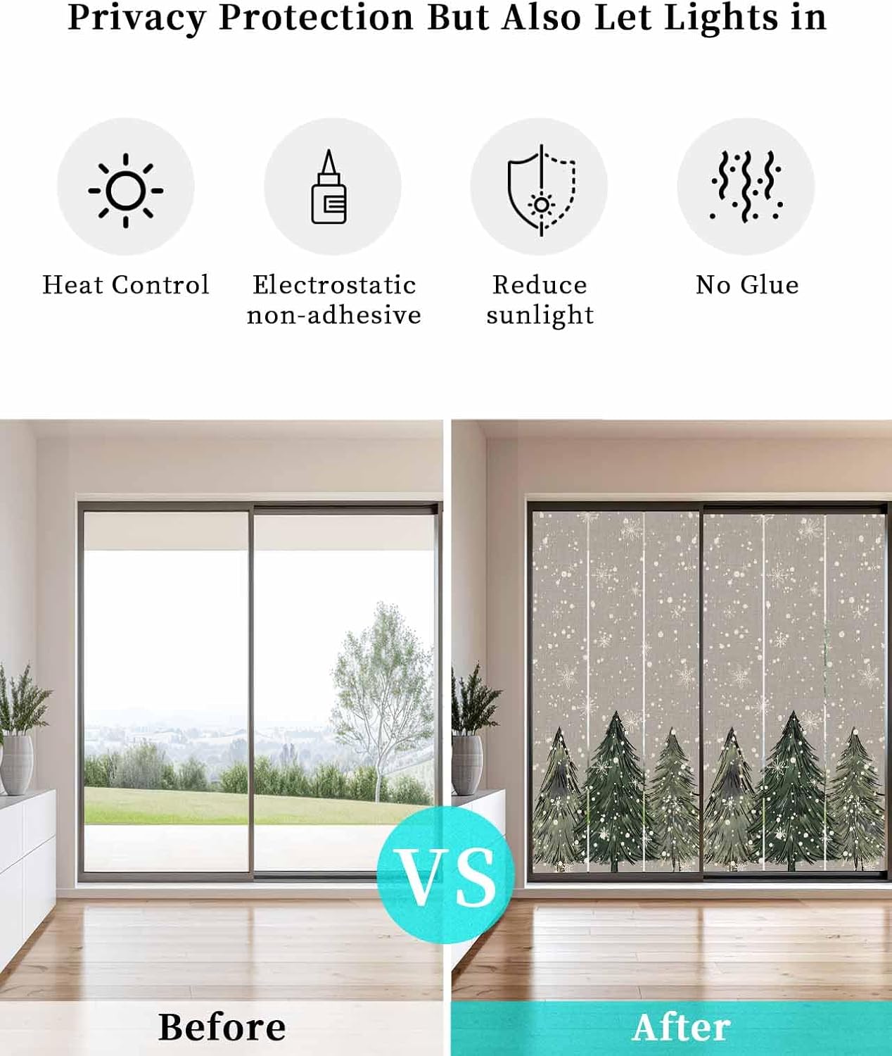 Christmas Window Privacy Film Stained Glass Window Film Decorative Window Cover Static Window Cling for Door Winter Vintage Green Xmas Tree Snowflake Gray Window Stickers for Bathroom 35.4"x78.7"