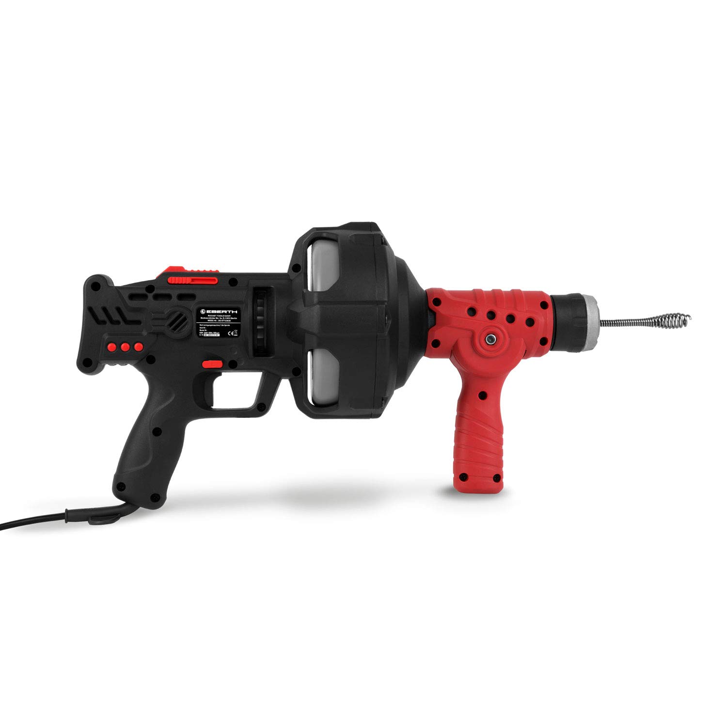 EBERTH Spazzola per Tubi Macchina per la Pulizia dei Tubi Elettrico con Spirale di 7,6m (560 rpm, 230V, Diametro della Spirale 11mm, per Tubi di 2-5 cm di Diametro, Marcia Avanti e Indietro)