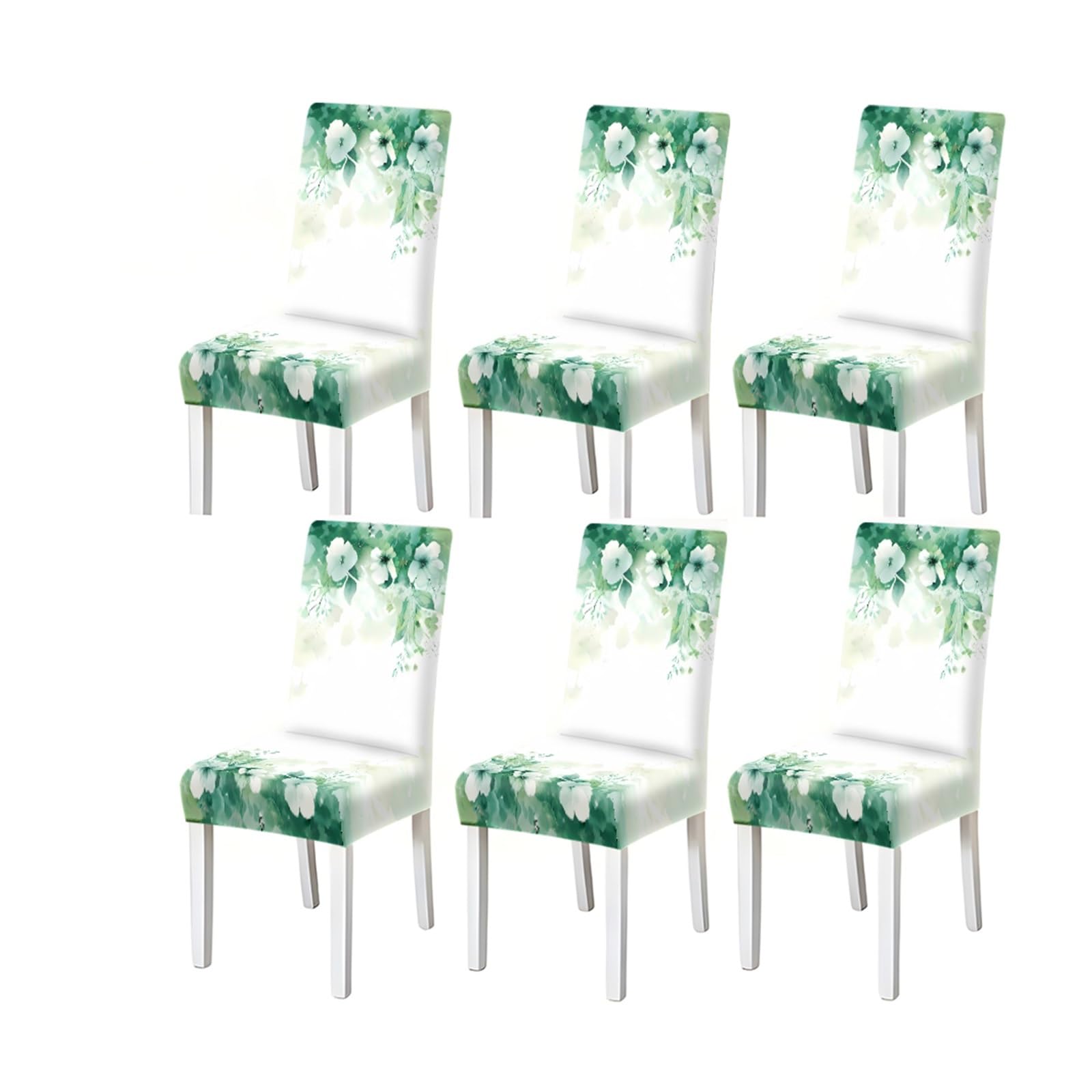 FZJKGH Green Floral Dining Chair Covers Set Of 2/4/6, Stretch Washable High Back Chair Covers, Watercolor Print Removable Stretch Slipcovers for Dining Chairs(6PCSChair cover)