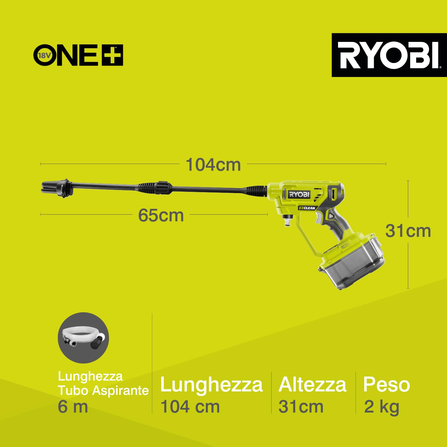 Ryobi Idropulitrice Portatile a Batteria 18V ONE+ con Batteria 2,5Ah e Caricatore, 22 bar, Autoadescante, Ugello Multigetto, Alloggiamento Batteria Impermeabile, RY18PW22A-125