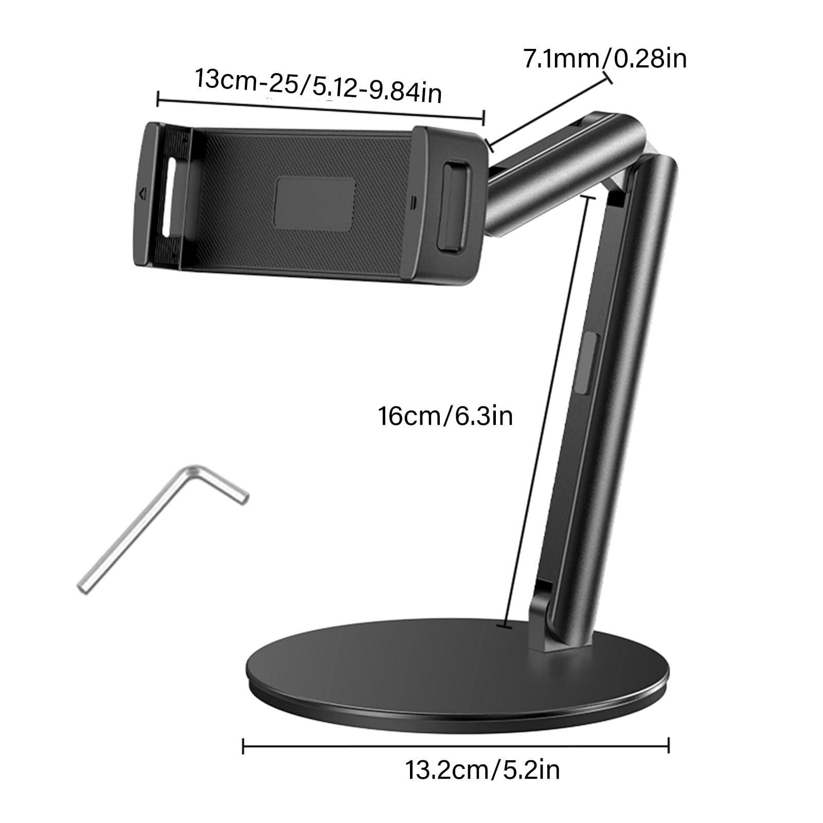 Supporto girevole per telefono/tablet in lega di alluminio con base antiscivolo spessa, supporto da scrivania, supporto per tablet