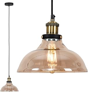 MiniSun Industrial Steampunk Style Black and Gold Ceiling Light Pendant with an Amber Tinted Clear Glass Tapered Shade