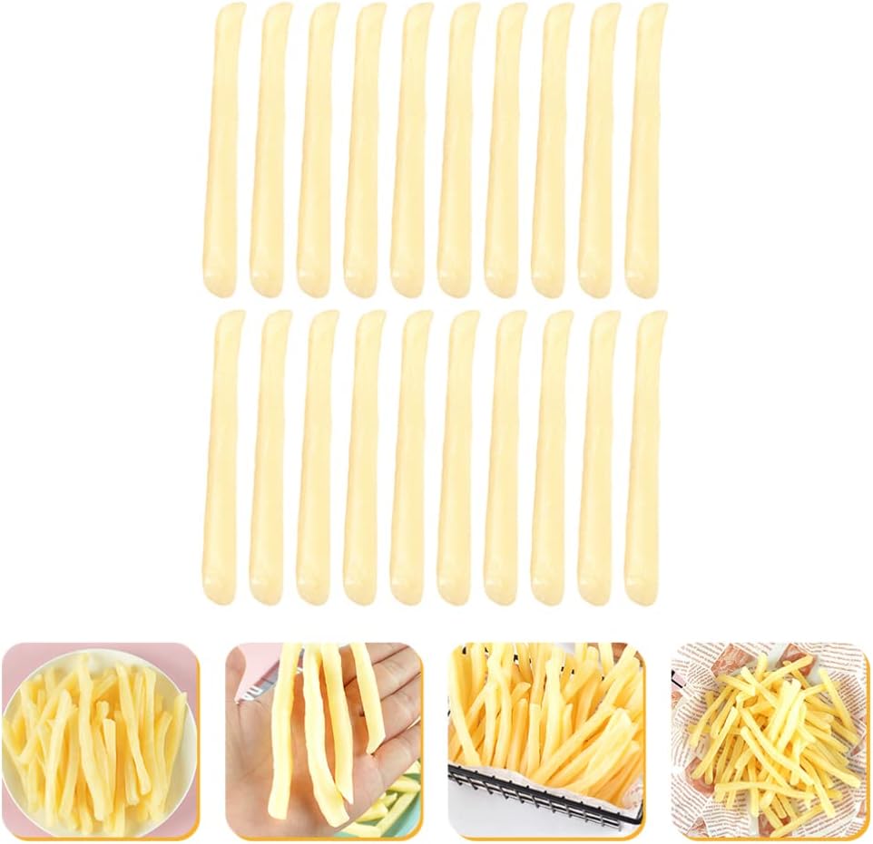 NUOBESTY 20pcs Artificial Faux French Fries Fake French Fries Play Food PVC French Fries Kitchen Toy Decoration Lifelike Tools Restaurant Tricky Props Yellow