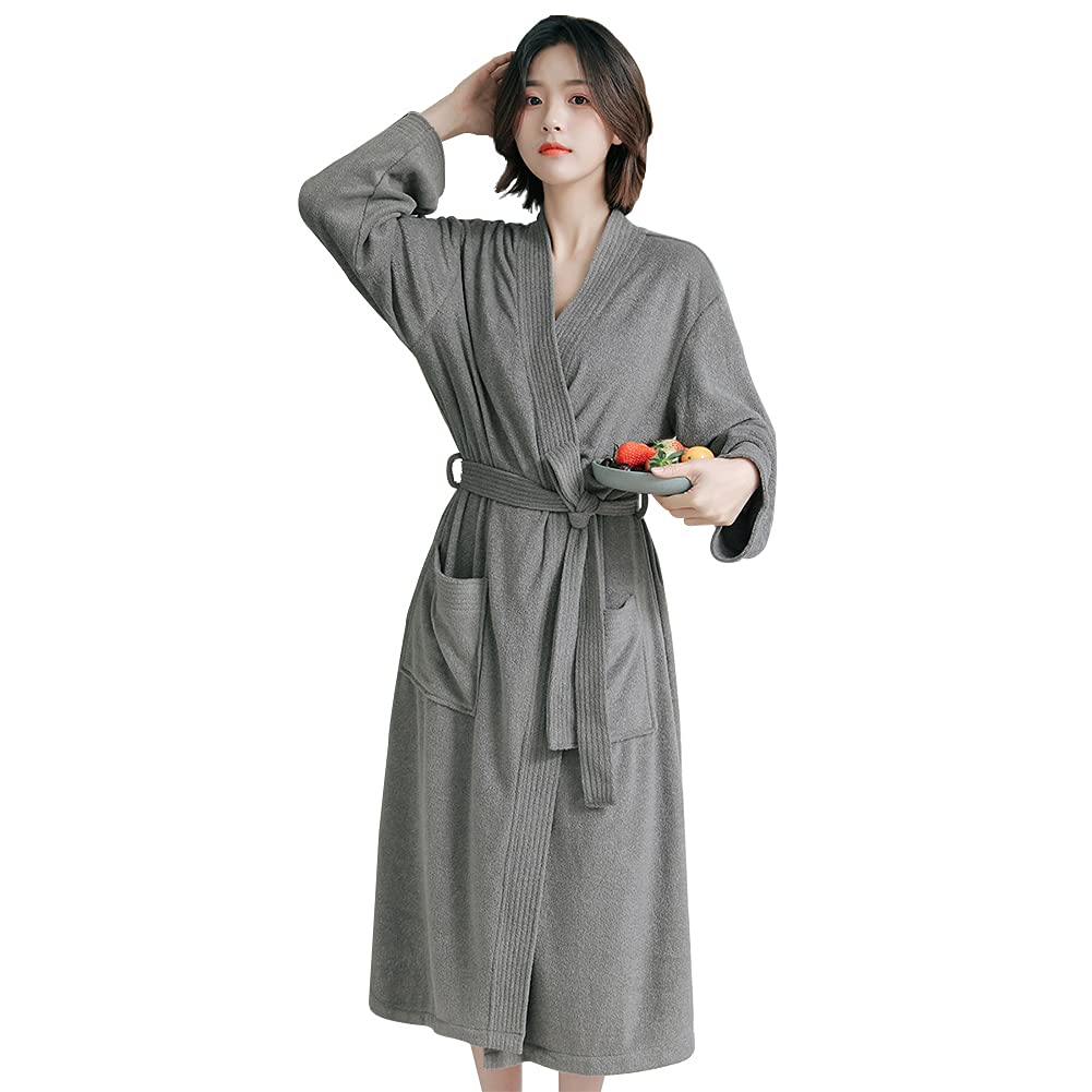 TDIOSN Bathrobe for Women and Men, Towel Fabric, Quick-Drying, Soft, Easy to Wear After Bath, Mama Gown, Loungewear, Long, Onsen, Hotel, Bath Essentials, Gift, Present Medium gray