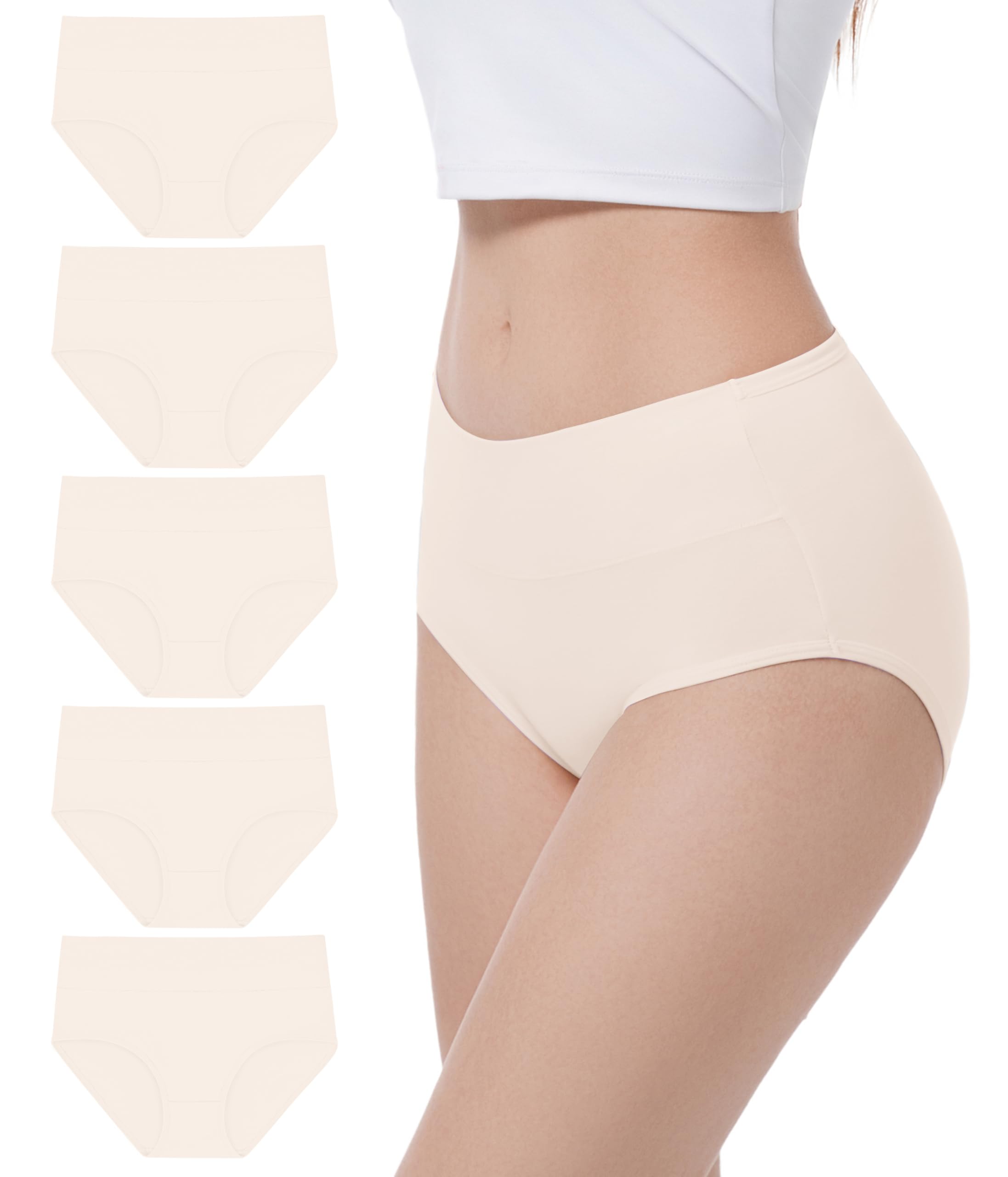 YESWEL Unterhosen Damen 5er Pack, Baumwolle Hohe Taille Unterwäsche, Hipster Stretch Atmungsaktive Panties für Frauen (Gr. S-3XL)