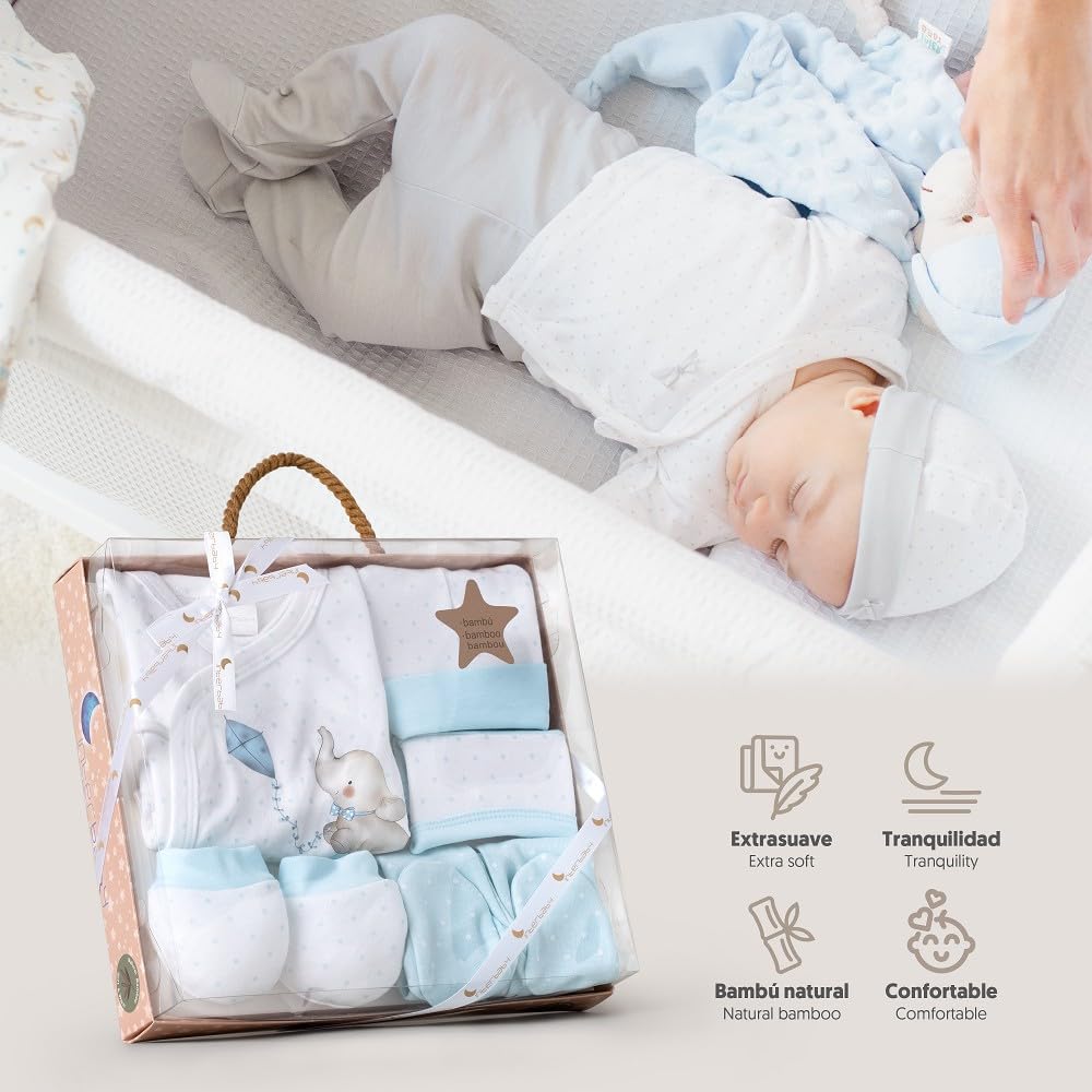 Interbaby Zestaw Prezent dla niemowląt 5 sztuk, model Słoń, niebieski