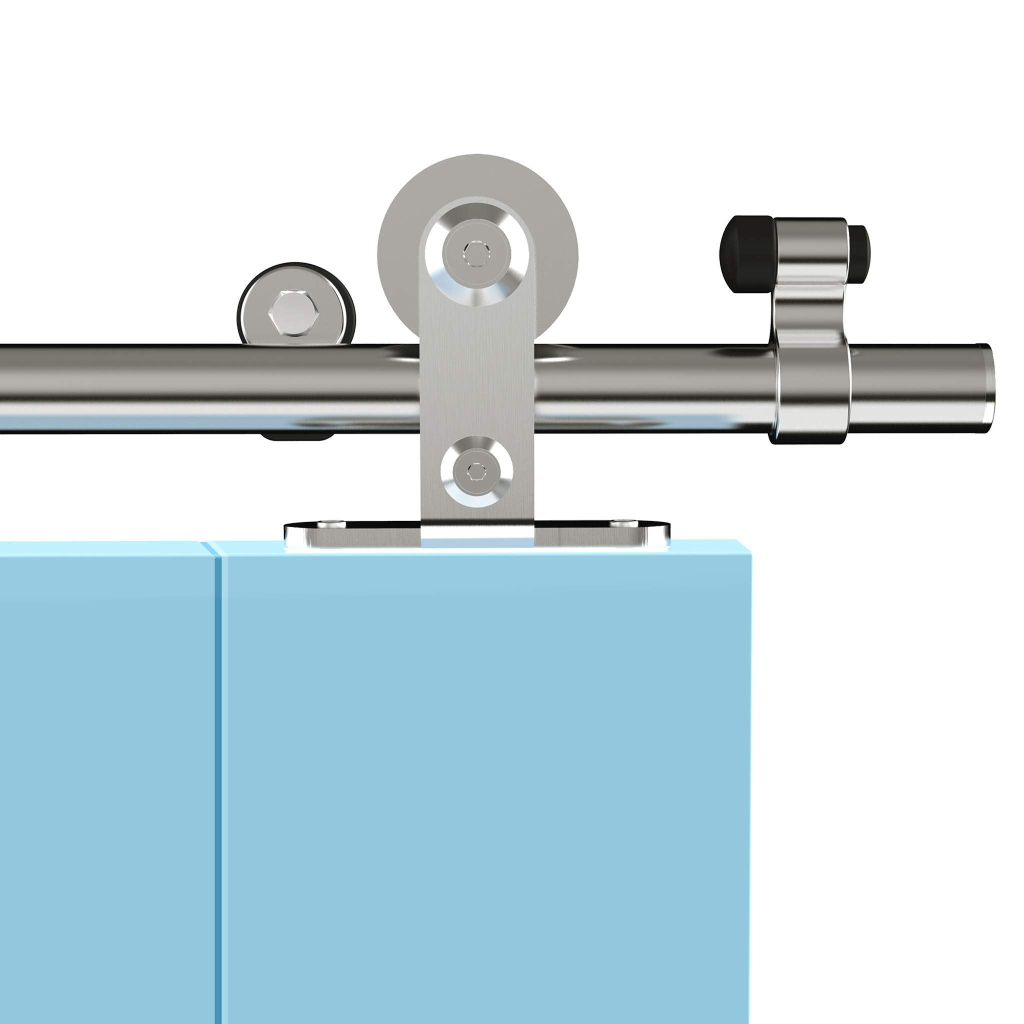 8FT/243cm Stainless Steel Sliding Barn Wood Door Hardware Closet Track Roller Hanger Wheel Rail Set for Single Door