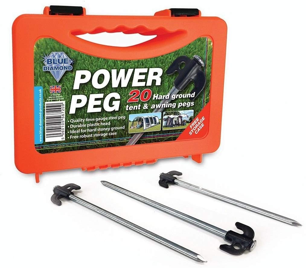 Netagon Tent Awning Camping Heavy Duty Power Peg Hard Ground Pegs, Pack of 20 with Storage Box (Hard Ground Power Pegs)