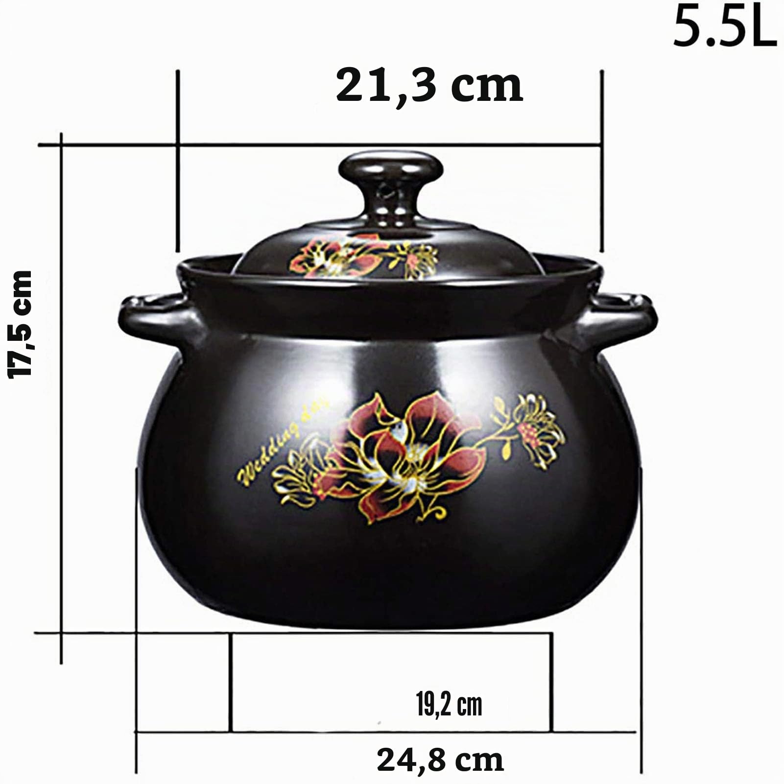 Potes De Cocina De Arcilla, Plato De Cazuela Redondo Con Tapa, Ollas De Barro Para Cocinar, Stockpot Para Guisos, Sopa, Vapor,Negro,5.5L