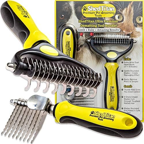 ShedTitan Pet Grooming Tools Value Bundle 2 Sided Undercoat Rake