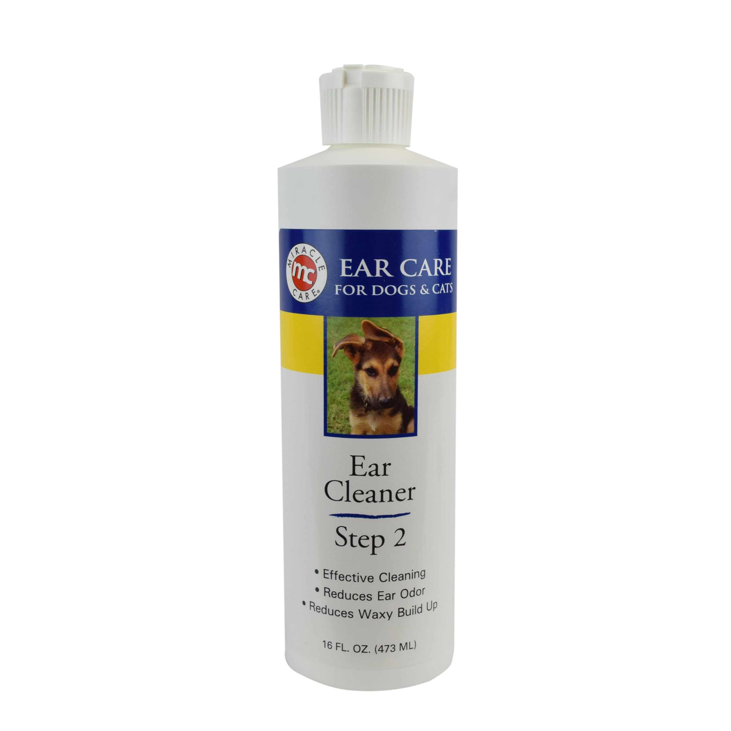 Miracle Care Ear Cleaner for Dogs and Cats, 16 Ounce, Reduces Ear Odor and Waxy Build Up, Gentle and Non Staining