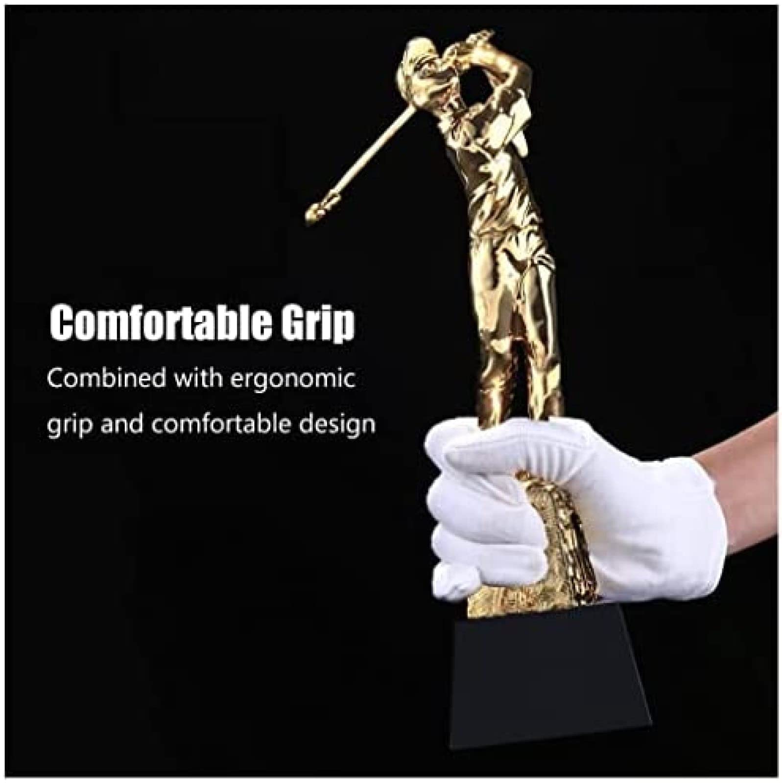 Trophäe in Golf-Mannform, vergoldete Trophäen mit individueller Gravur, mit schwarzem Glassockel, 11,4" personalisiert