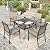 HERA'S HOUSE Patio Table and Chairs for 4, 5 Pieces Outdoor Deck Dining Sets, Square Metal Table Set with Chairs for Lawn Garden Backyard, Brown