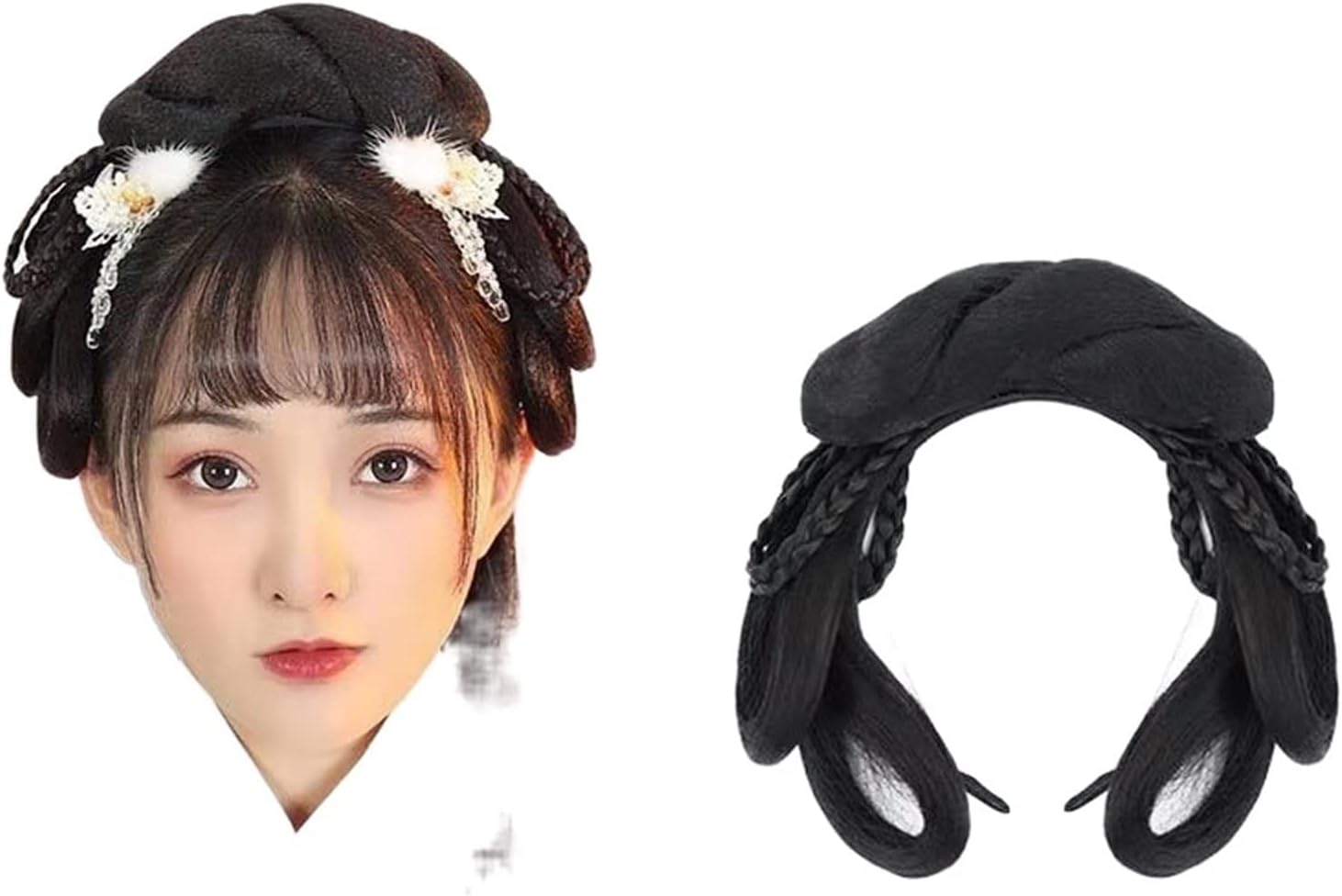 Women Traditional Chinese Style Hanfu Wigs Headwear Girls Stage Performance Headgear Ancient Oriental Headdress Cosplay Costumes (Color : Wig2)