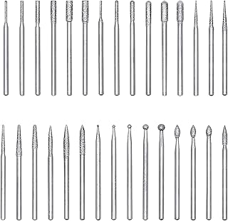 KEWAYO 30Pieces Diamond Grinding Bits Set with 2.35mm Shank, Diamond Coated Rotary Burrs 120 Grits Grinding Drill Carving Rotary Tool for Stone Carving and DIY Grinding and Polishing