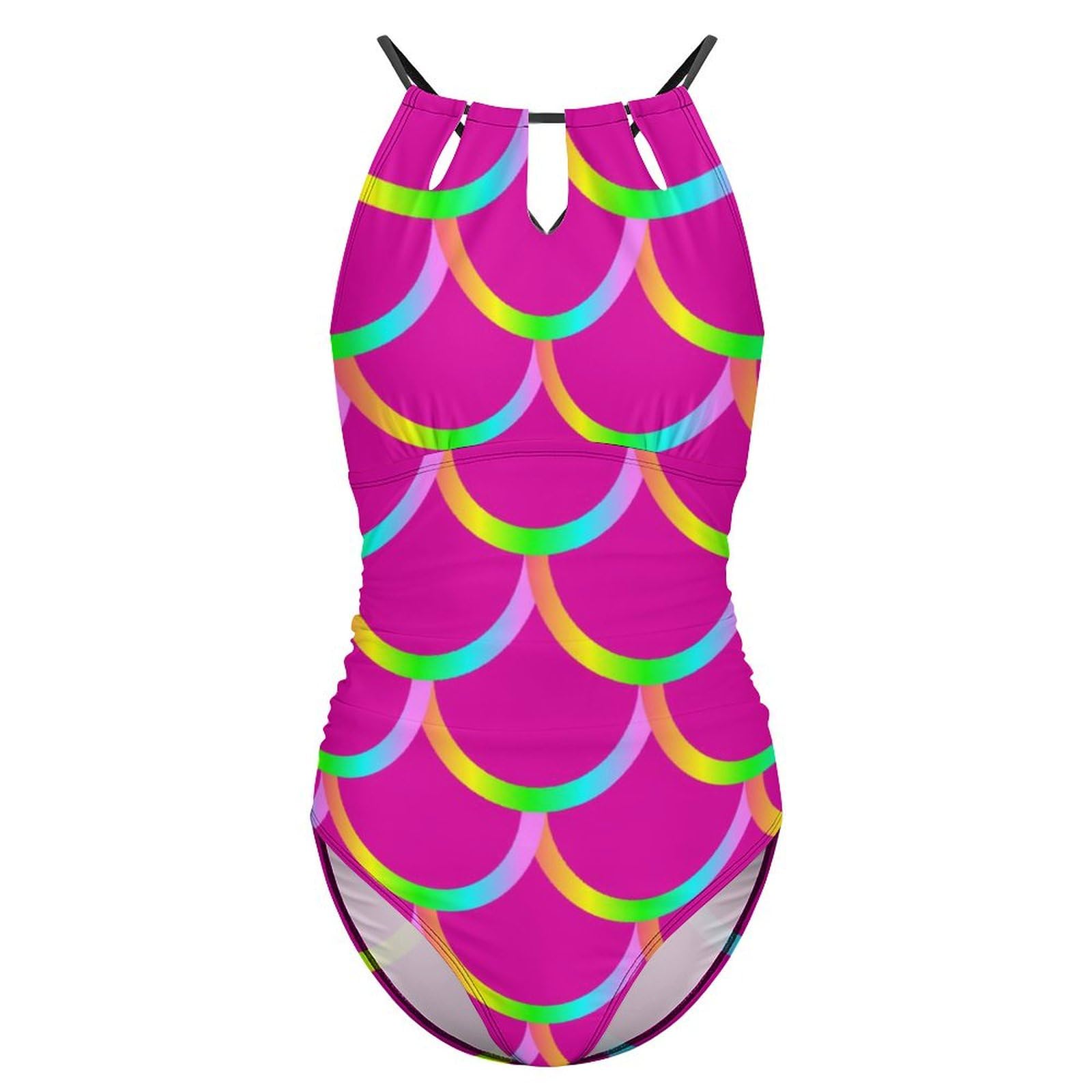 Rosa Meerjungfrauenflossen Damen Einteilige Badeanzug Bademode Bauchweg Swimsuit Schwimmanzug Tankini