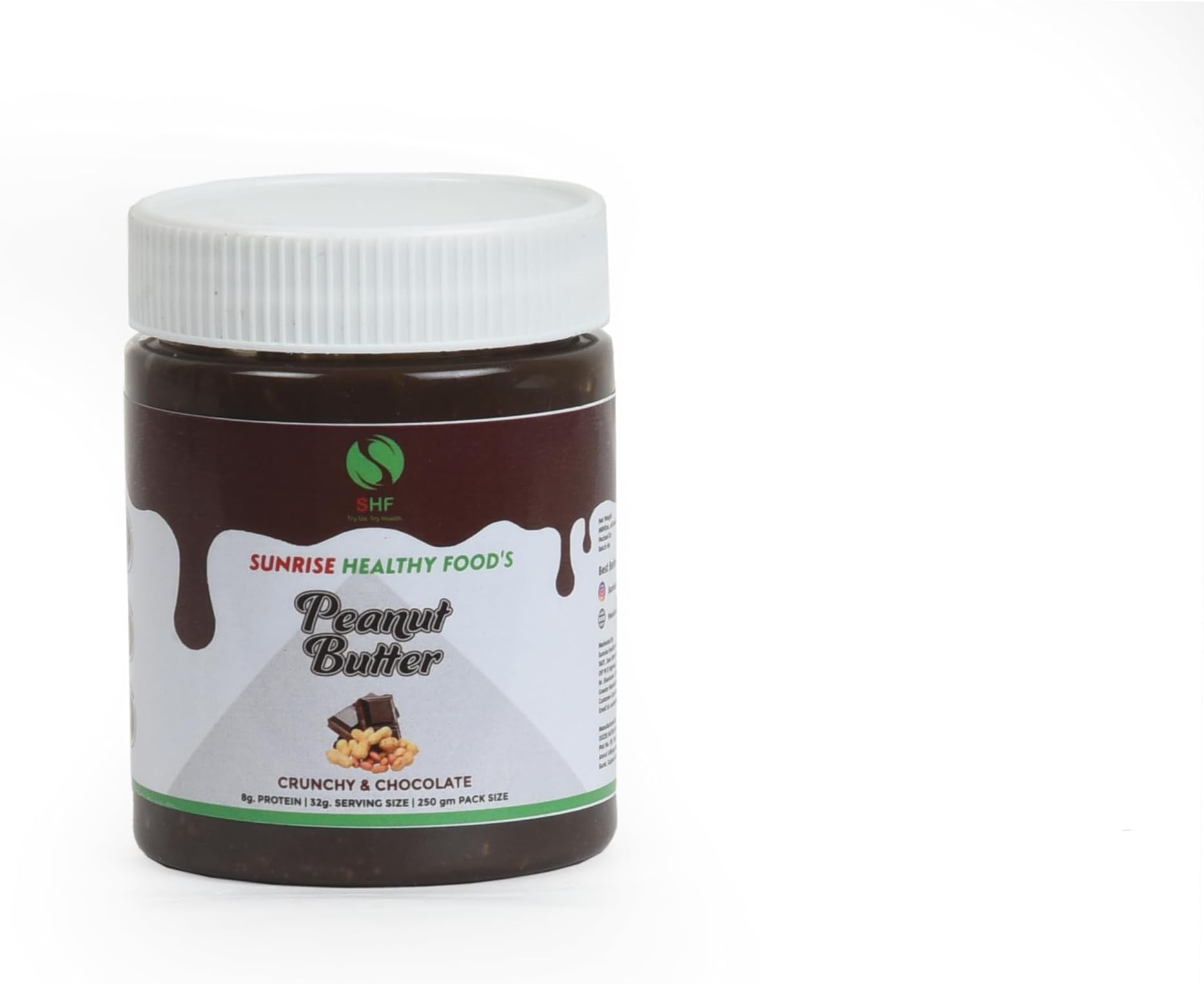 Sunrise Healthy Food Dark Chocolate Peanut Butter Crunchy 250gm | 25g Protein | Tasty & Healthy Nut Butter Spread |Vegan| High Protein | Cholesterol Free, Gluten Free| Smooth Peanut Butter