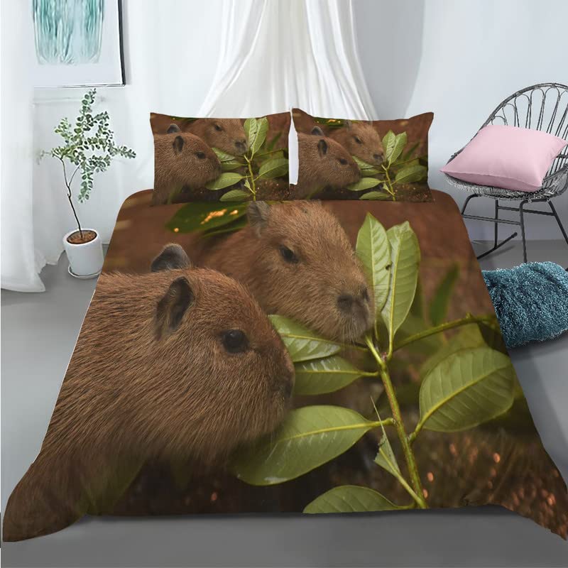 Parure de lit capybara au chocolat 140x200 pour une décoration de chambre originale