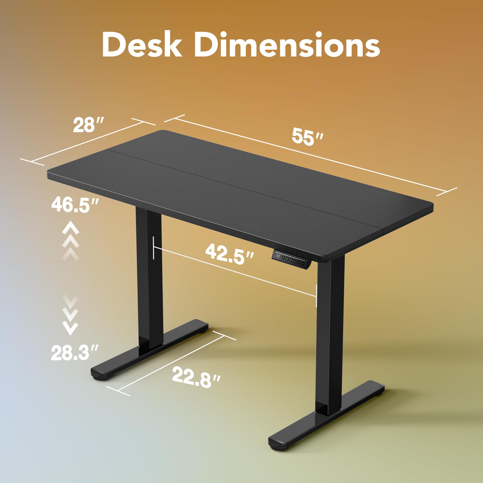 HUANUO 55 x 28 inch Electric Standing Desk Adjustable Height 4 Memory Height Settings Sit Stand Up Desk — view 3