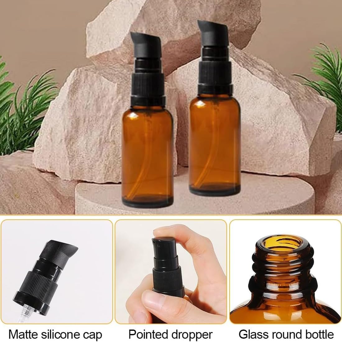 6 pezzi 30 ml flaconi vuoti in vetro marrone, ricaricabili, protezione UV, flaconi da viaggio, flaconi per lozione in vetro ambrato, dispenser per lozione, per cosmetici, aromaterapia, oli essenziali