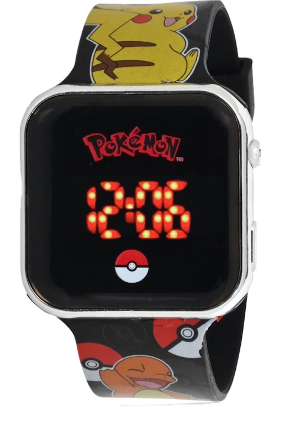 Kids LED Watch Pokemon Design Large Digital LED Display Adjustable Strap Long Battery Life Auto Shut Off Black