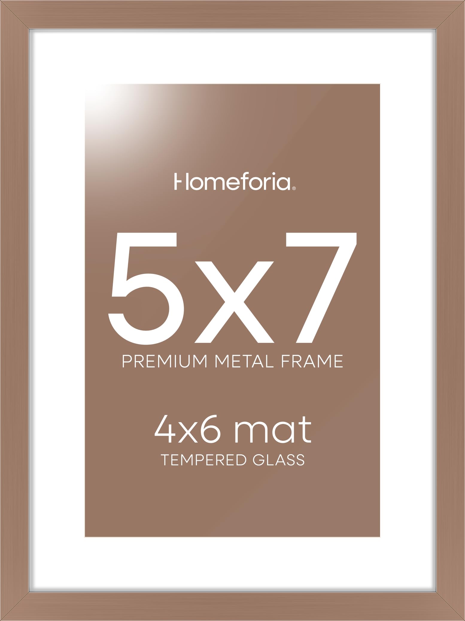 Homeforia 5x7 Mocha Picture Frame, High-End Metal, 4x6 Mat, Glass | High End Aluminum, Tempered Glass, Acid-Free 4x6 Removable Mat, 5x7 in Edge-to-Edge Display 7x5, Wall Kit, Set Of 1