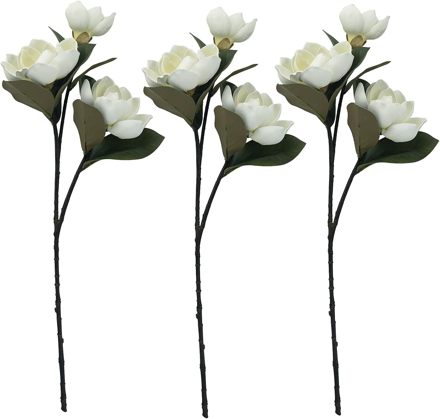 MINYULUA 3Pcs Artificial Magnolia Flowers - 29.5" Long White Magnolia Stem Flower, Faux Wedding Flower Bouquet Vase Floral Arrangement for Table Centerpiece Wedding Holidays Party Home Decor