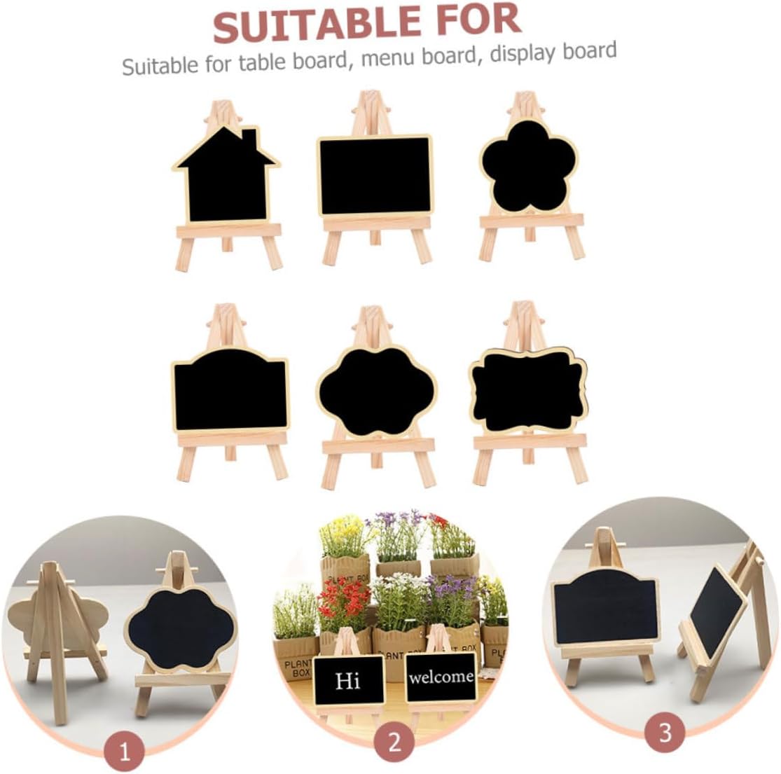 ERINGOGO 6pcs Miniature Wooden Chalkboard Signs with House and Flower Shapes, Small Blackboard Message Boards for Home Kitchen Décor, Decorative Memo Boards for Valentine’s Day Display