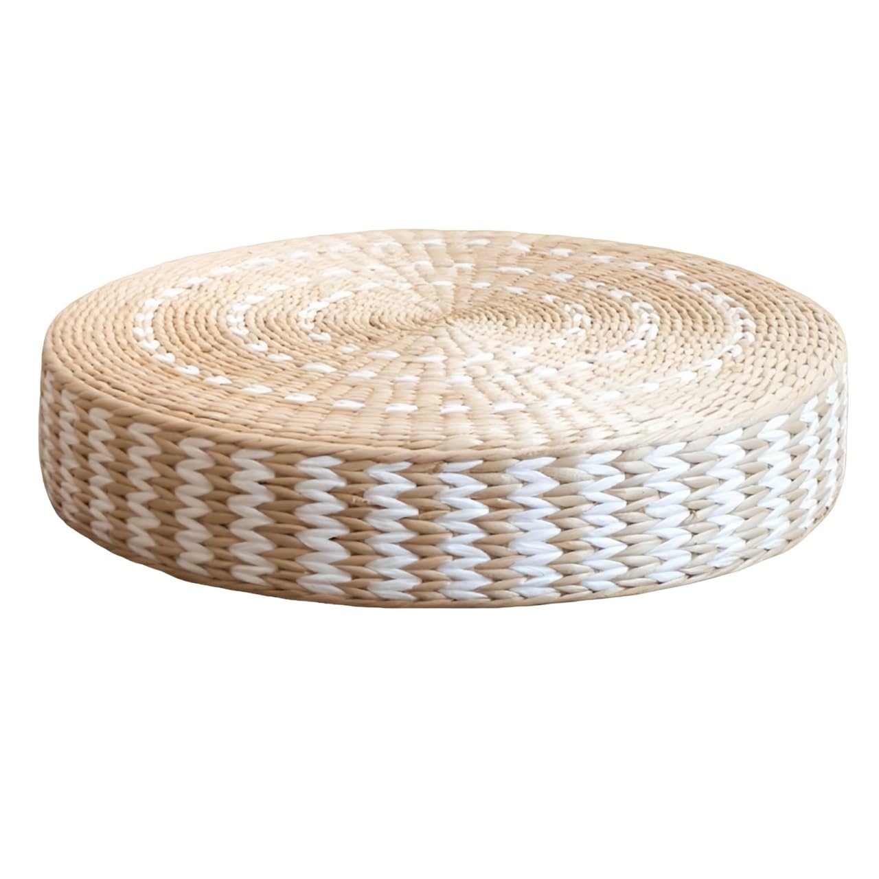 Vnook Tatami Cushion,Handmade Woven Round Outdoor Straw Poufs Floor Pillow,Home Decor for Deck Porch Patio Garden(White)
