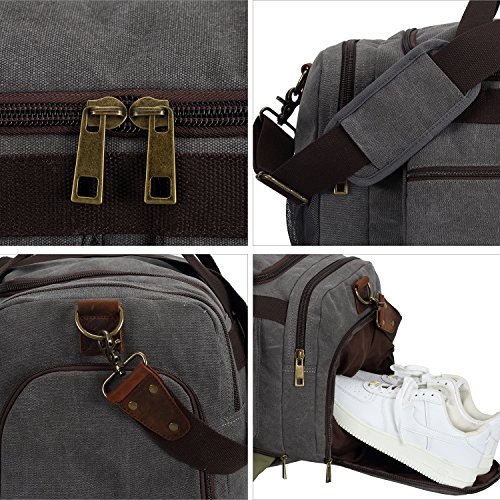 Weekender Overnight Duffel Bag Shoe Pocket for Women Men Weekend Travel Tote Carry On Bag (Grey)