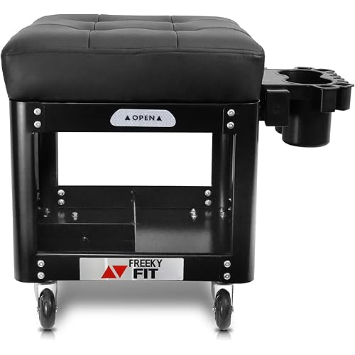 Rolling Creeper Garage/Shop Seat for Men, Padded Mechanics Stool with Tool Tray Storage for Garage, Rolling Workshop Stool with Wheels, Auto Creeper Seat, 330 LBS Capacity, Heavy Duty, Black