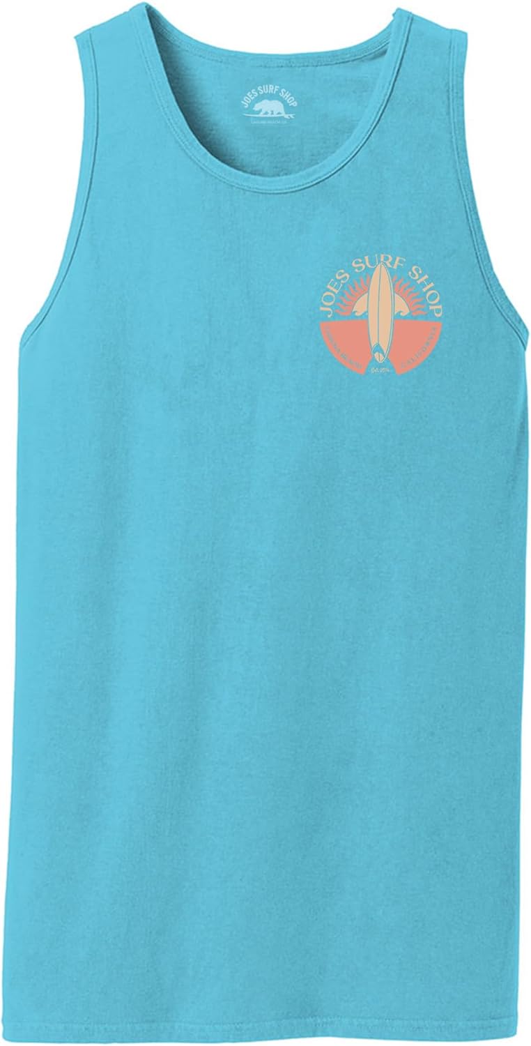 JOES SURF SHOP Mens Graphic Logo Collection Beach Wash Garment-Dyed Tank Tops in S-4XL