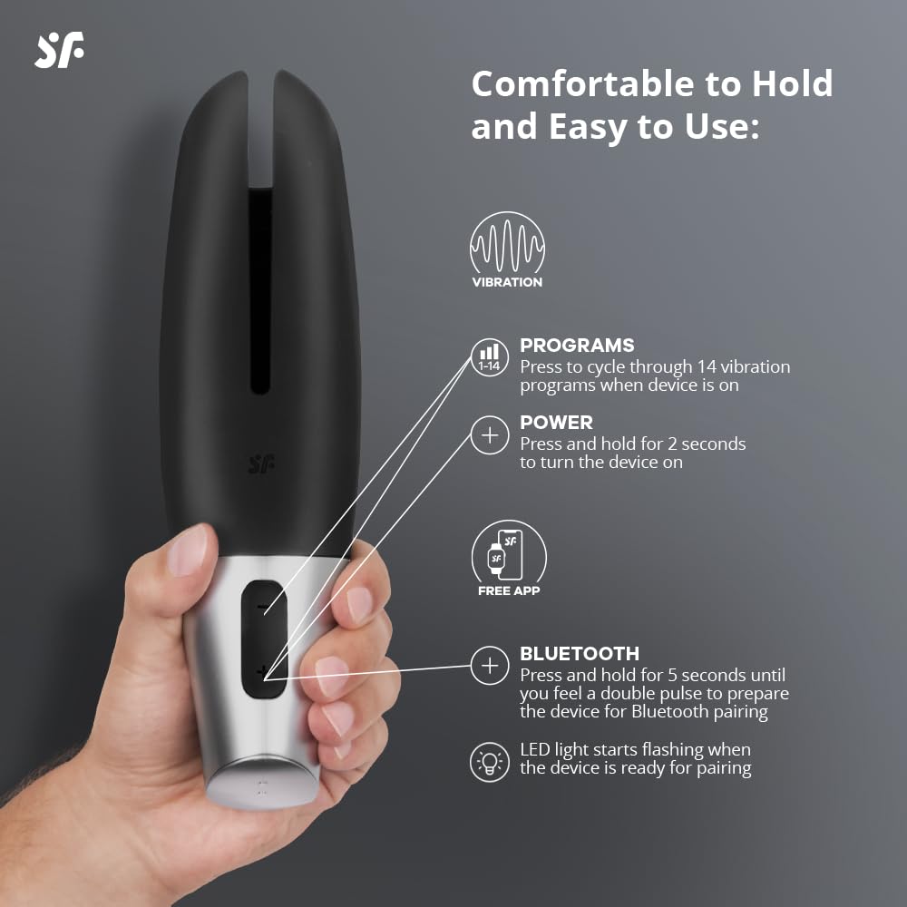 Satisfyer Power Masturbatore per Uomo | Giocattolo sessuale Masturbatore Uomo | Sex Toys per glande e Pene con App | Giocattolo con Struttura a Coste | 14 Vibrazioni da Intense