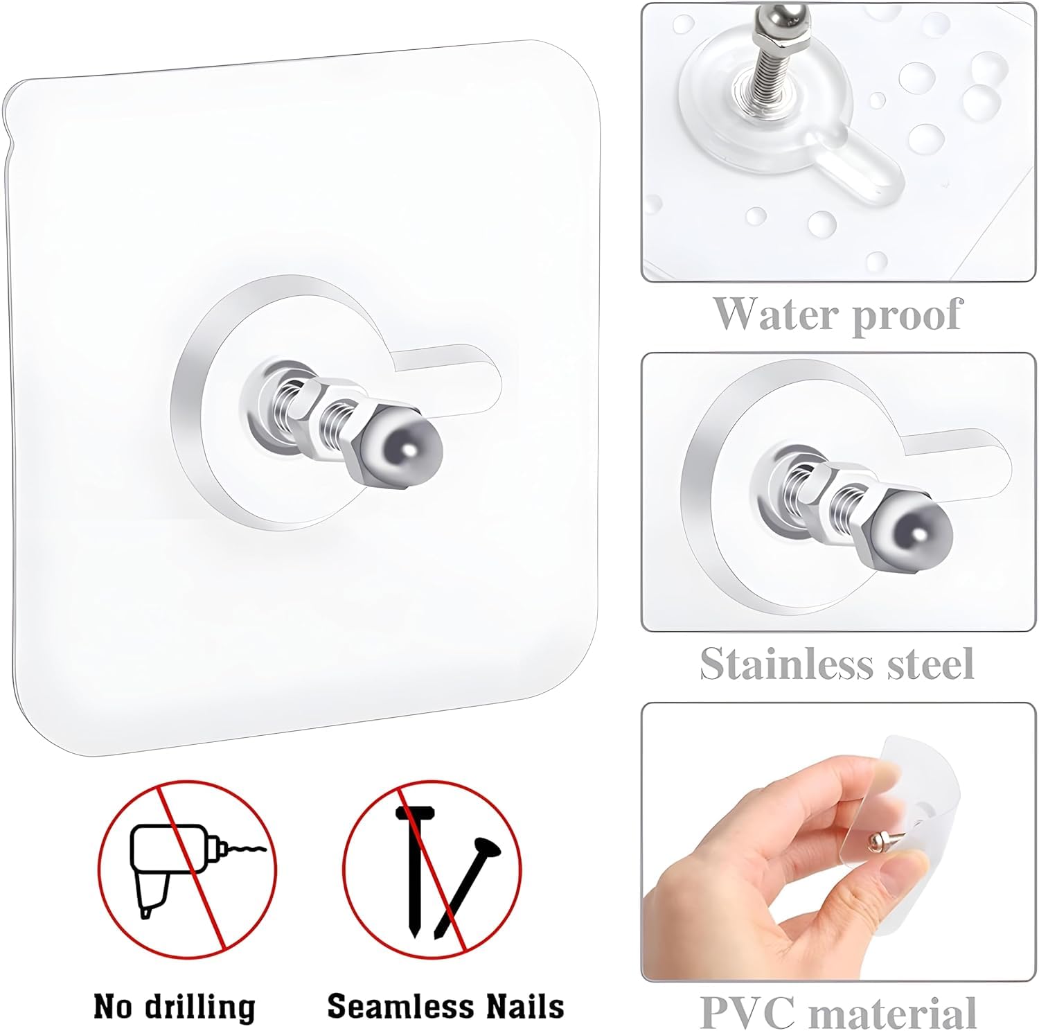 Transparent Wall Hooks - No Drill, Adhesive -9