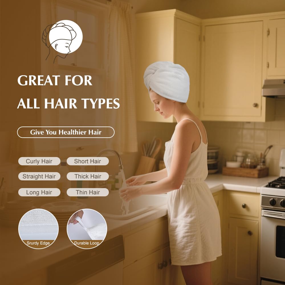 Poyday Microfibre Hair Towel Wrap: 2Pack Head Drying Towel Super Absorbent Anti Frizz Turban Towelling For Women Girls Long Wet Plopping Curly Hair - Image 4