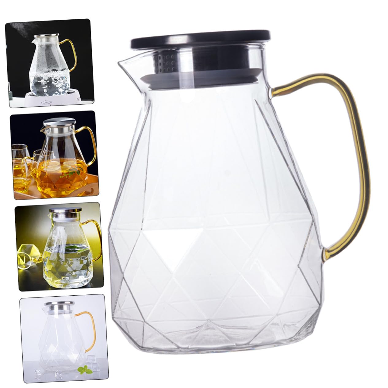 Jarra de Agua de Vidrio 1500ml con Tapa de Acero Inoxidable | Jarra de Bebidas para Hogar y Restaurante, Asa Reforzada y Vidrio Resistente al Calor