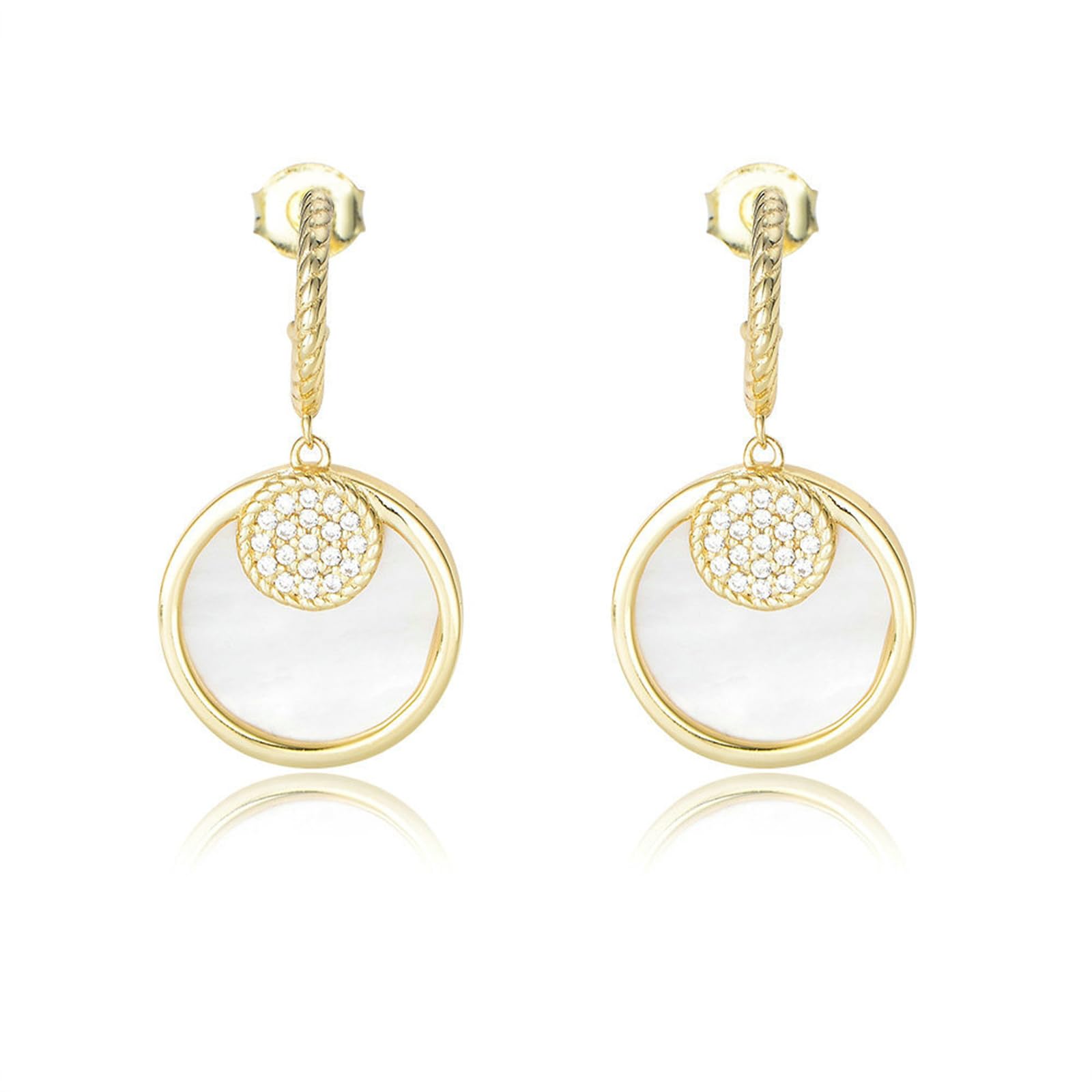 Orecchini da donna in oro 750 585 375, orecchini pendenti in vero oro, orecchini a cerchio con diamanti e conchiglia, anallergici, per matrimonio e donne