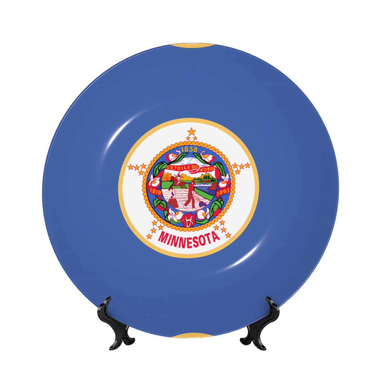SXZVVBN Minnesota State Flag Bone China Decorative Plate Art with Stand Removable Adhesive Hanging for Home Office 7in