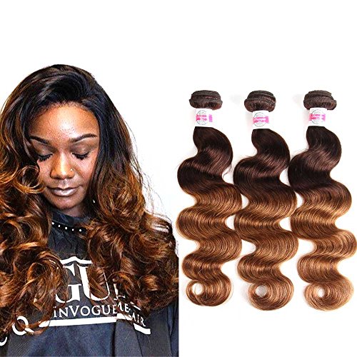 2 Tone Ombre Brazilian Body Wave Hair 3 Bundles Brazilian Virgin Hair Body Wave Bundles Ombre Virgin Human Hair Bundles T4/30 Medium Brown/Medium Auburn for Black Woman (18 20 22, T4/30)