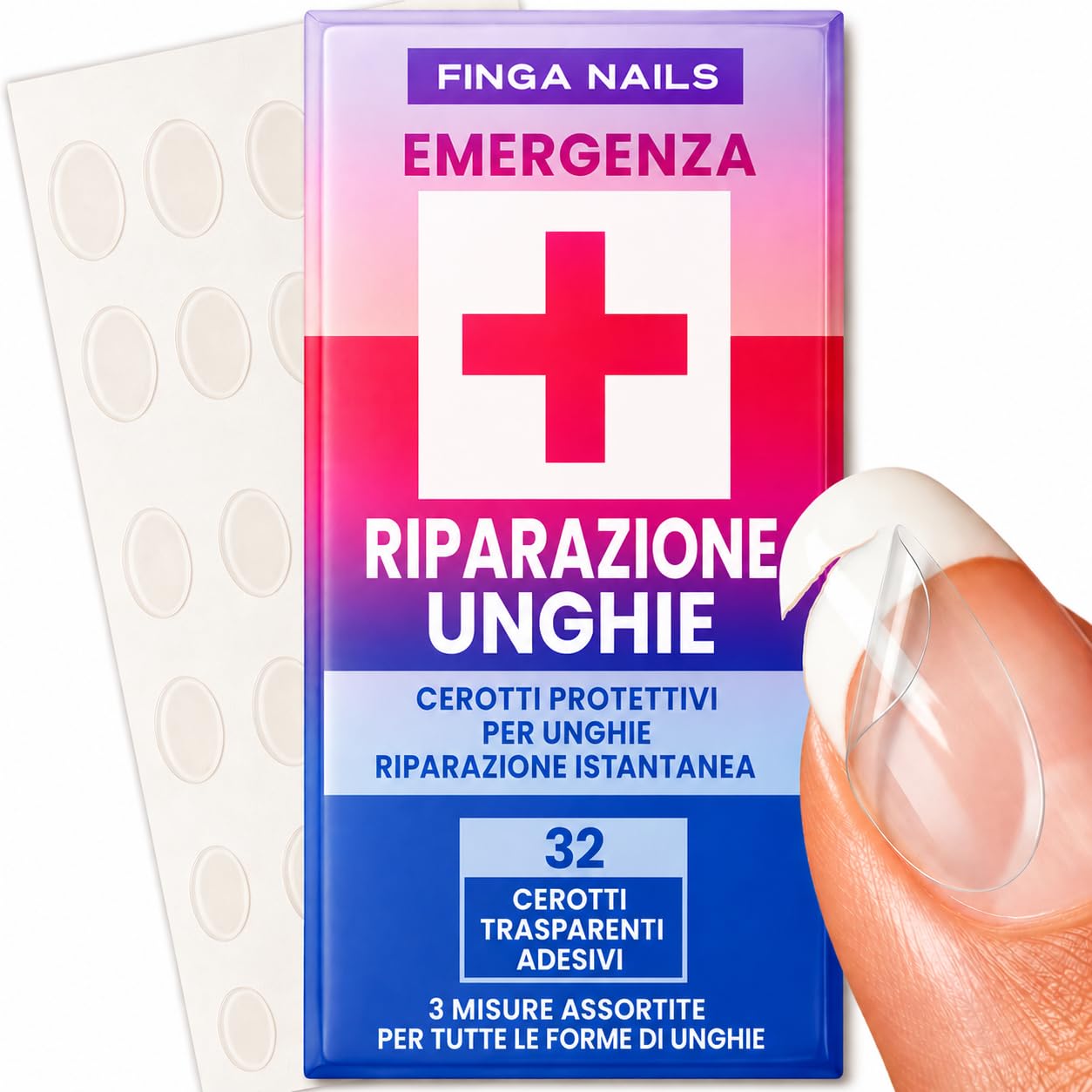 Finga-Nails Cerotti per Unghie Danneggiate - Kit Riparazione Unghie Rotte Naturali o con Smalto - Patch Trasparenti e Autoadesivi - Soluzione Temporanea per Proteggere la Manicure