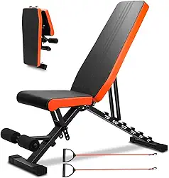 Estação de Musculação, Banco Supino, Banco Academia, Cadeira Extensora e Flexora Musculação, Exercícios Ajustável/Dobrável para Academia em Casa, Halterofilismo eTreinamento de Força, Laranja