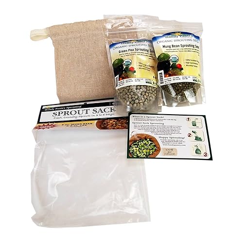 Miniatura 1 de Handy Pantry Sprout Sack Combo Pack - Certificado Orgánico - Bolsa de germinación más semillas de guisantes verdes y frijol mungo