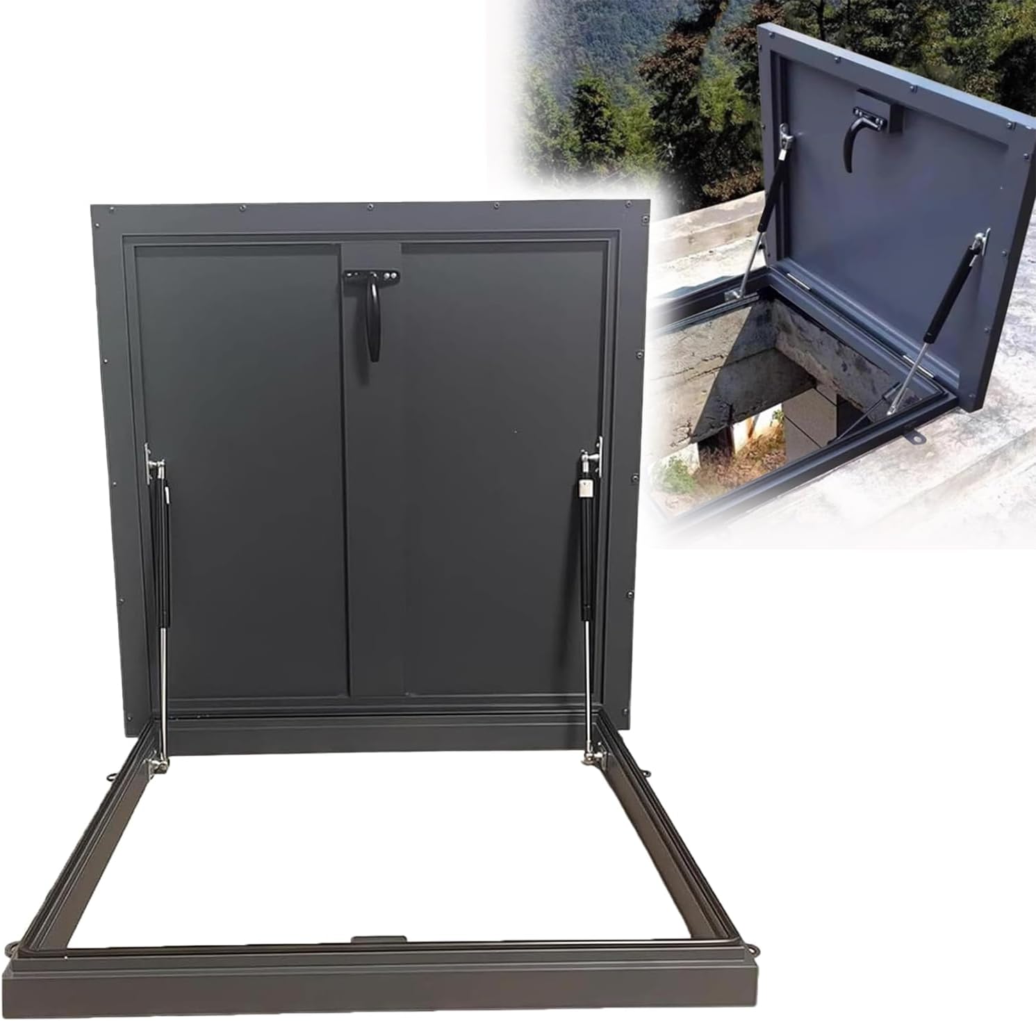 Galvanized Roof Hatch, Skylight Caps Window with Gas Shock Strut, Loft Ventilation Access Hatch Cover Plate, Roof Steel Security Door for Warehouse Attic Cellar