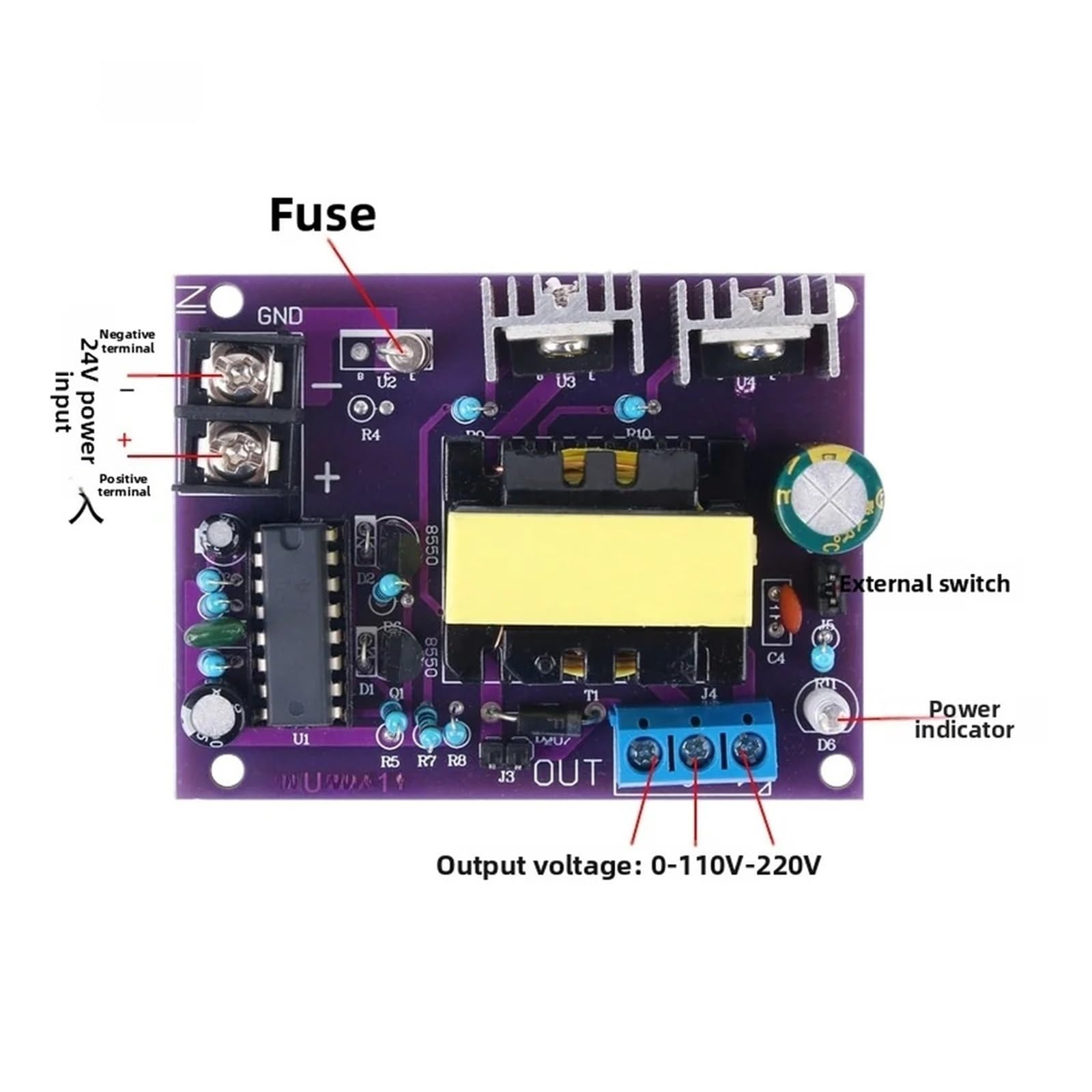 Modulo inverter a onda quadra da 24 V a 220 V 100 W for l'illuminazione