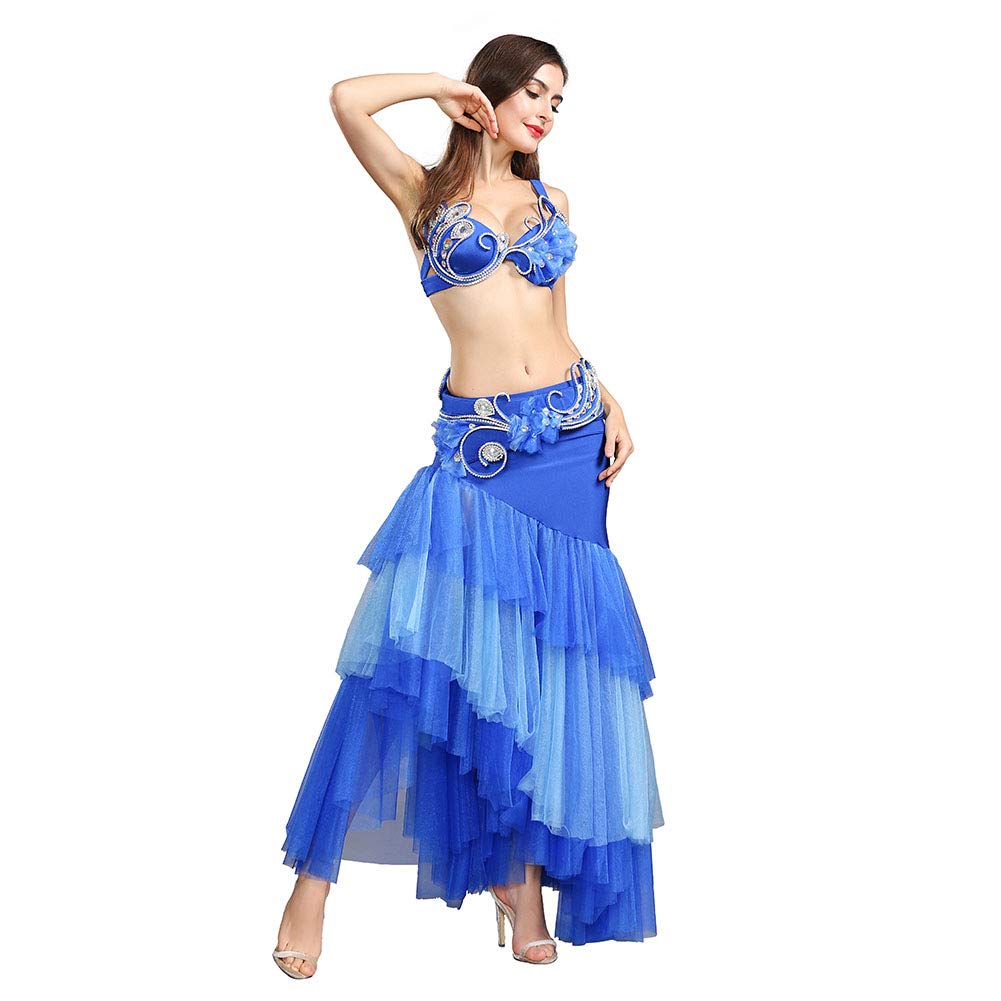 ROYAL SMEELA Belly Dance Costume Belly Dance Skirt Long Belly Dance Bra Belt Belly Dancing Outfit for Women Carnival Costumes Dark Blue