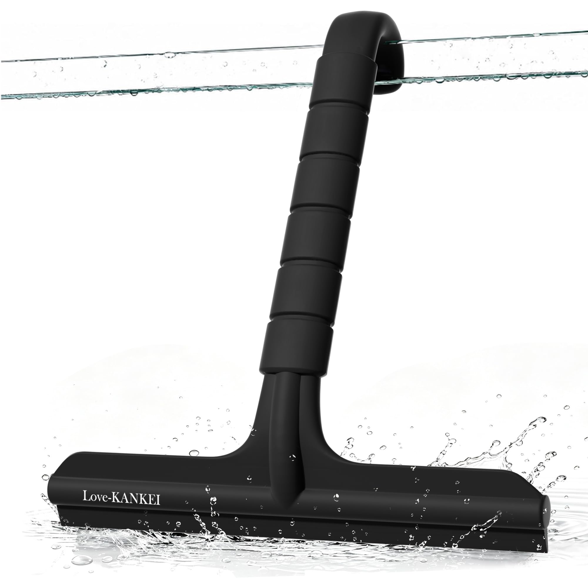 Love-KANKEI Shower Squeegee with Built-in Hook, 20 cm, Silicone, Black