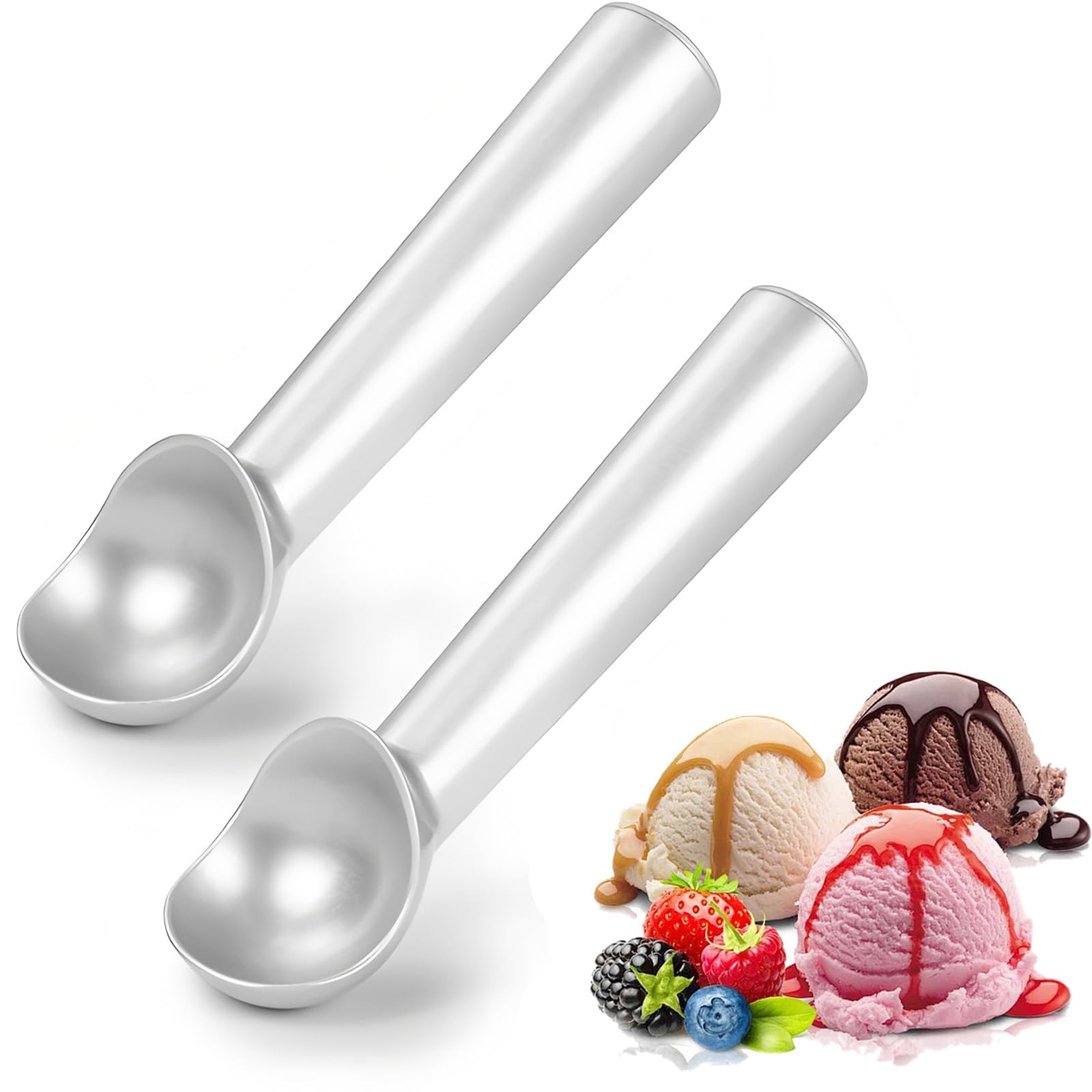 Eislöffel Portionierer, 2 Stück Eisportionierer Edelstahl, Spülmaschinenfest, für Hart-Eis, Gelato, Keksteig, Sorbet und mehr (Silber)